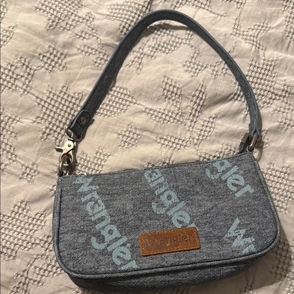 Wrangler Gray Monogram Shoulder Bag with Leather Trim